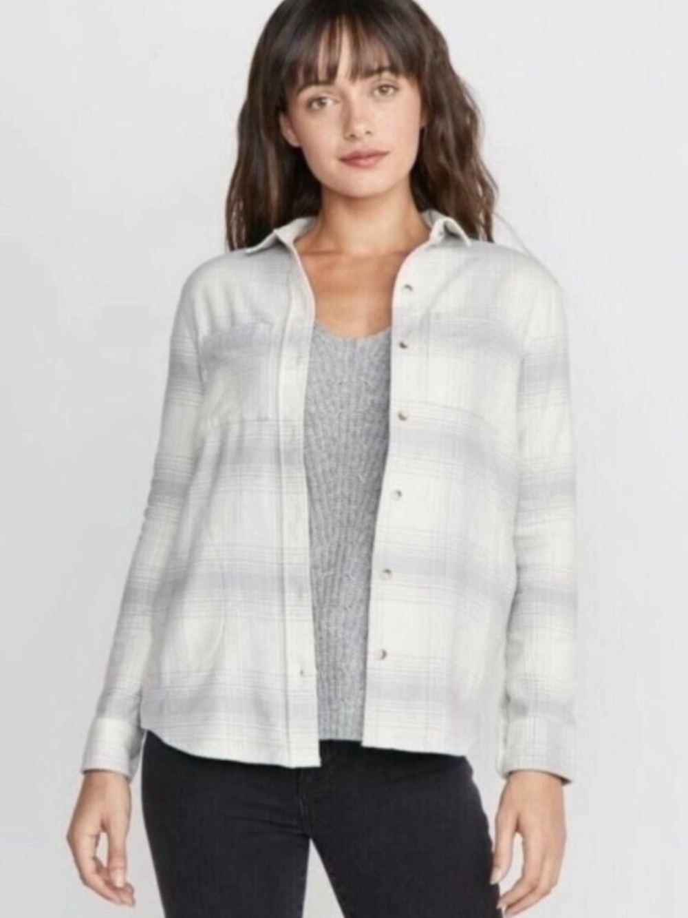 Marine Layer Rose Overshirt in Heather Grey/Cream Plaid